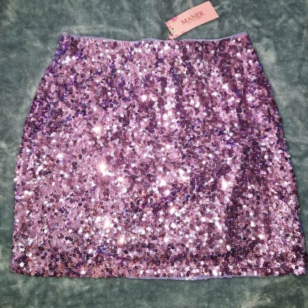 Sparkling Lavender Sequin Mini Skirt- Stretch Waist Brand New